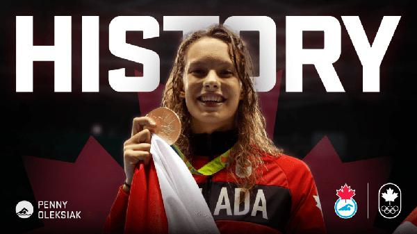 多伦多16岁游泳小将Penny Oleksiak为加拿大夺得里约奥运首枚金牌 个人已获得4枚奖牌