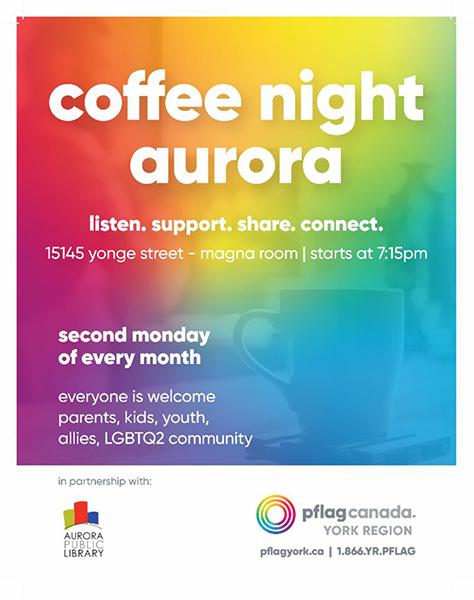 奥罗拉公共图书馆每月为 LGBTQ2人士举行咖啡聚会