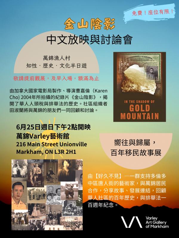 百年移民故事展和《金山阴影》中文放映与观展讨论会周日在万锦Varley艺术馆举行